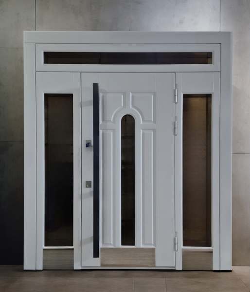 Белая дверь с длинной ручкой Белая дверь с длинной ручкой