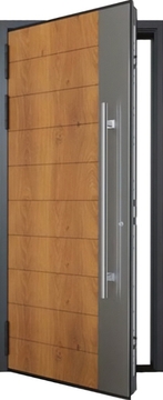 Стальная термодверь с ручкой-скобой и комбинированными плитами МДФ шпон + RAL Стальная термодверь с ручкой-скобой и комбинированными плитами МДФ шпон + RAL